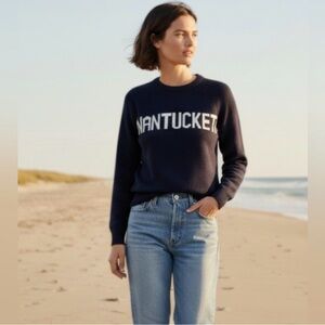 NWT Ellsworth + Ivey Nantucket Crewneck Sweater ribbed size small navy white